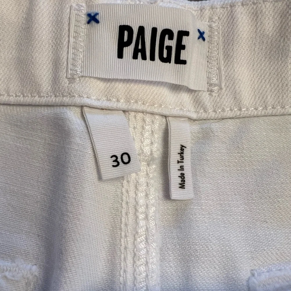 PAIGE Women's Crisp White Utility Jean Shorts - Picture 3 of 9